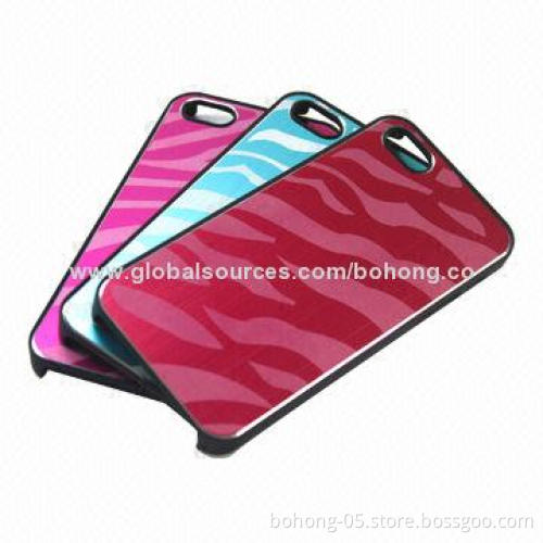 Metallic Rubberized PC Cases for iPhone 5/5S with Metal Sticking, Laser Carved Zebra Pattern